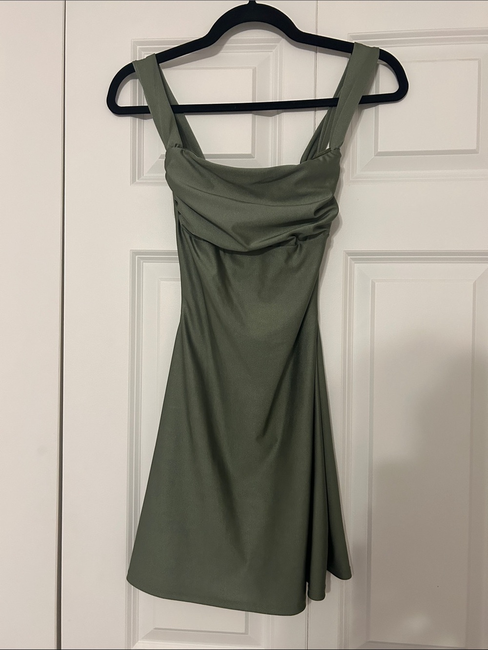 Windsor Olive Green Draped Neckline Women's Mini Dress Satin